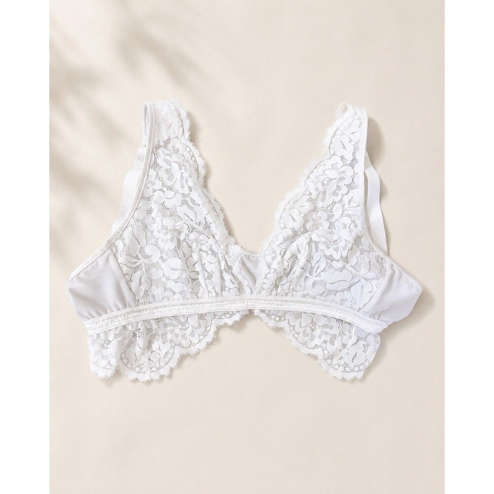 Cosabella Magnolia Curvy White Lace Bralette Bra M Made in Italy Wireless Plunge